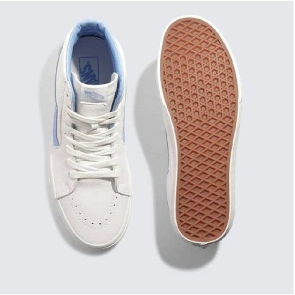 NIB - Vans Men's Sk8-Hi Vintage Leather, Blanc de Blanc/Blue - Size 9 - Picture 3 of 16